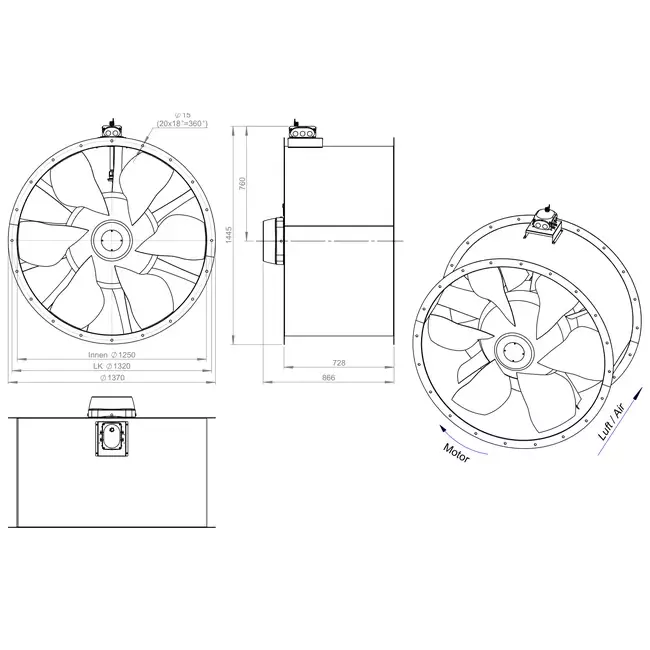 Axiaal 1250 mm kanaalventilator - AL 1250 D6 01 CFG