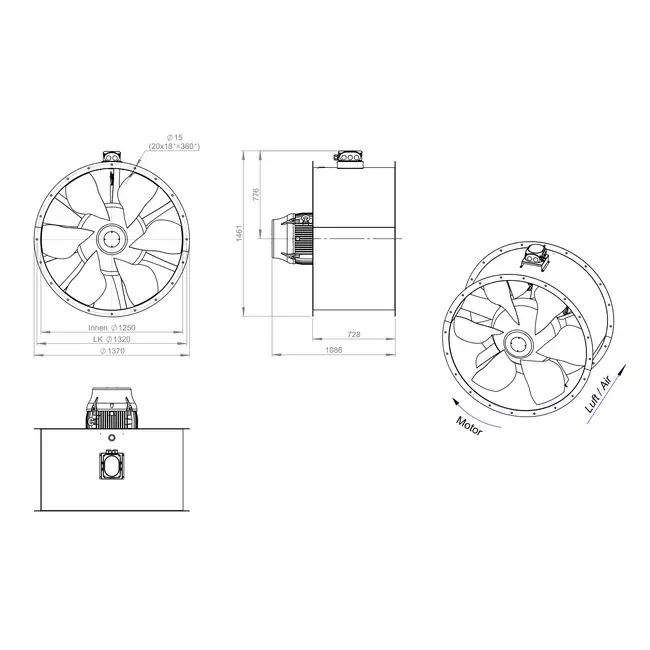 Axiaal 1250 mm kanaalventilator - AL 1250 D6 04 CFG