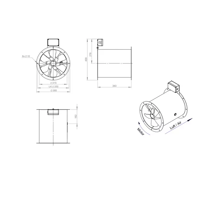 Axiaal 315 mm kanaalventilator rookgas F400 - AL 315 D2 F4 01 CFG
