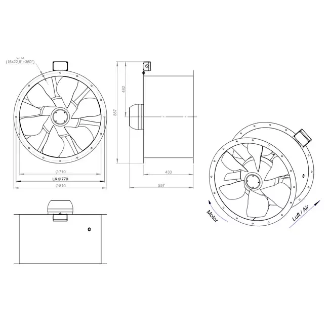 Axiaal 710 mm kanaalventilator rookgas F400 - AL 710 D84U F4 02 CFG