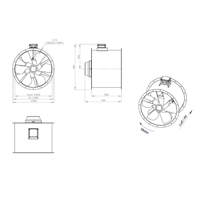 Axiaal 800 mm kanaalventilator rookgas F400 - AL 800 D4 F4 06 CFG
