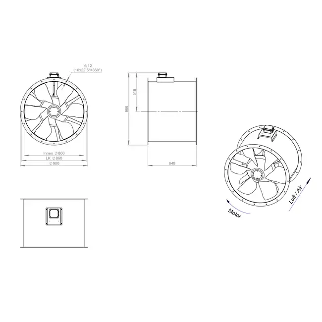 Axiaal 800 mm kanaalventilator rookgas F400 - AL 800 D6 F4 01 CFG