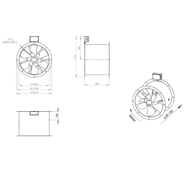 Axiaal 450 mm kanaalventilator rookgas F400 - AL 450 D4 F4 01 CFG