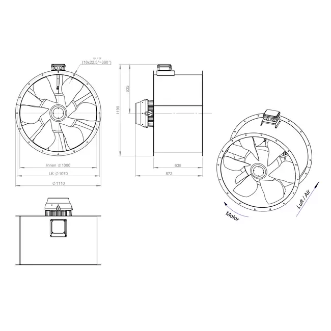Axiaal 1000 mm kanaalventilator rookgas F400 - AL 1000 D4 F4 04 CFG