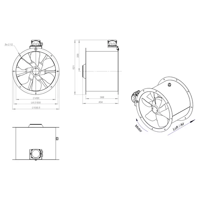Axiaal 450 mm kanaalventilator - AL 450 D4 02 CFG