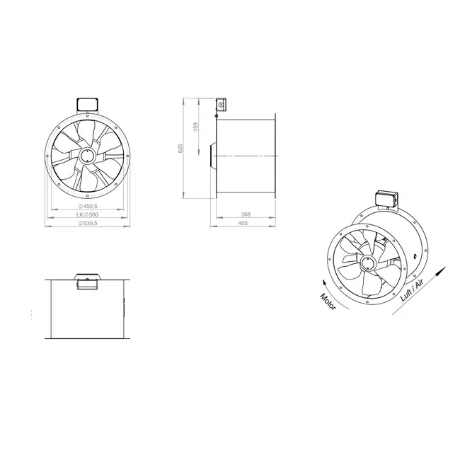 Axiaal 450 mm kanaalventilator rookgas F400 - AL 450 D2 F4 02 CFG