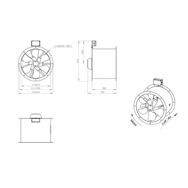 Axiaal 450 mm kanaalventilator rookgas F300- AL 450 D42U F3 02 CFG