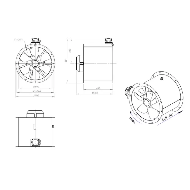 Axiaal 500 mm kanaalventilator - AL 500 D2 03 CFG