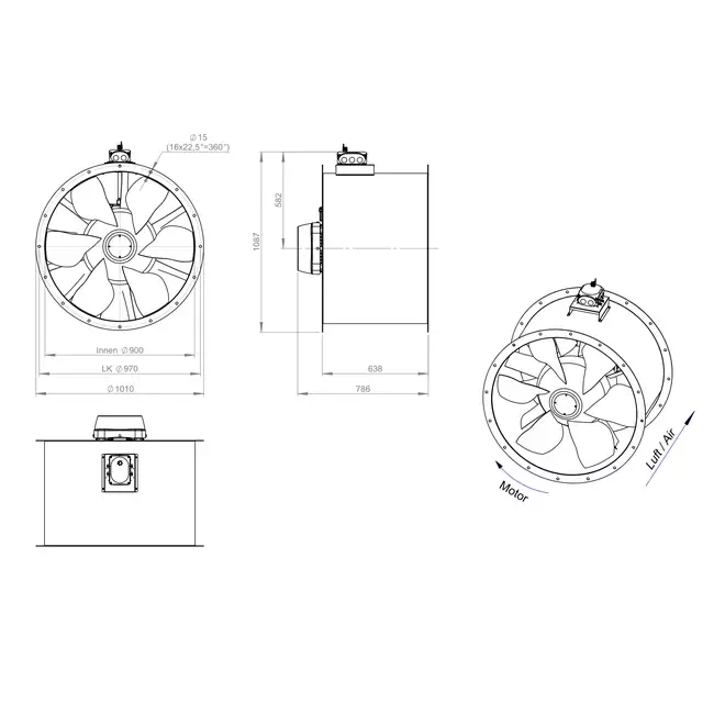 Axiaal 900 mm kanaalventilator - AL 900 D84U 02 CFG