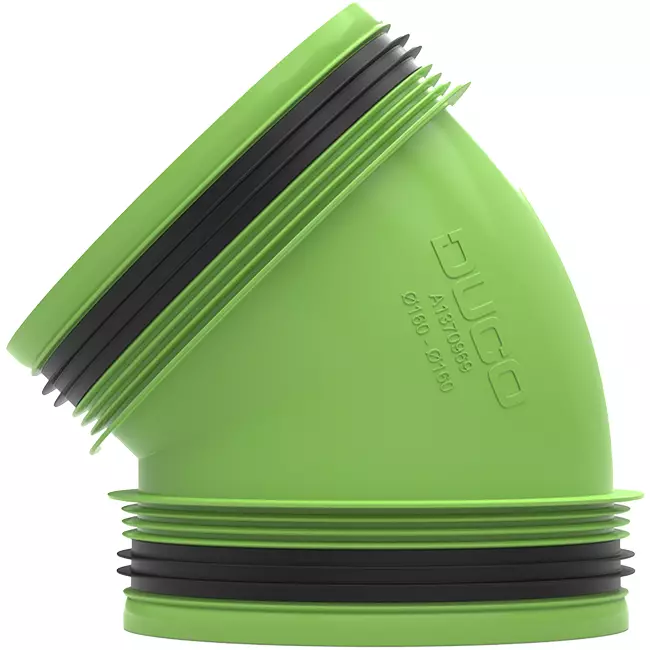 Duco aansluitstuk 45° met rubber D160/D160 (M/M)