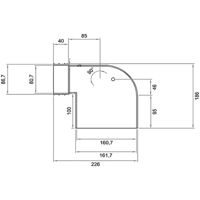 Wavin Ventiza eindstuk 90 graden PVC ovaal 235x80x100 mm met diameter 160 mm M/M