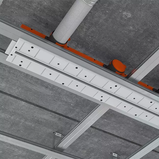Ergovent instucbaar frameloos lijnrooster 600 mm met aansluitdiameter 75 mm - profiel