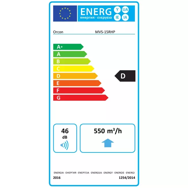 Orcon MVS-15RHP 550 m³/h + vochtsensor - perilex stekker