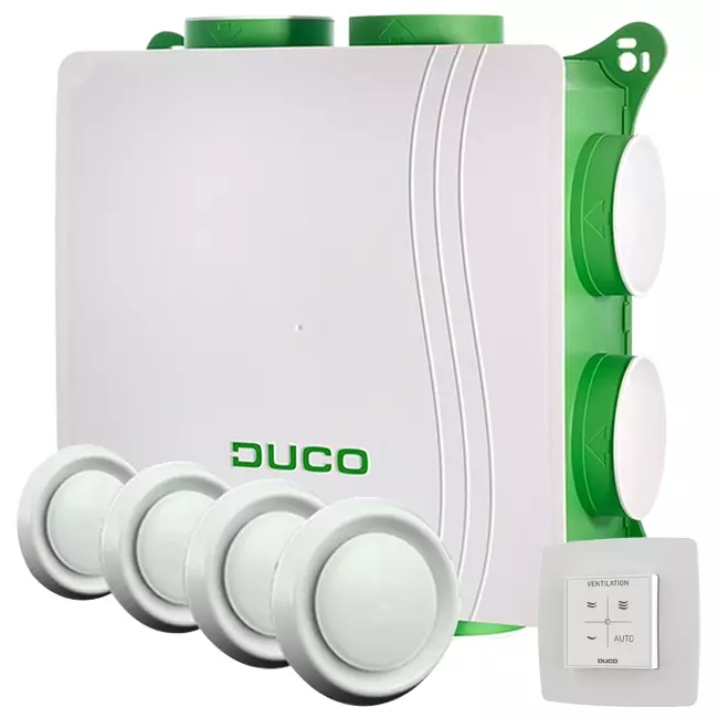 DucoBox Silent 2.0 400 m³/h + RF bediening + 4 ventielen - randaarde stekker