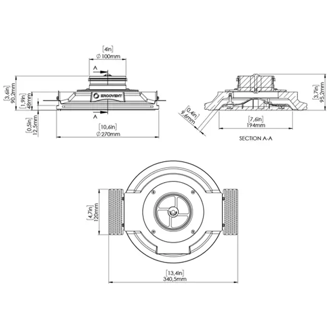 Ergovent instucbaar frameloos ventilatieventiel rond 100 mm - met Coanda-effect