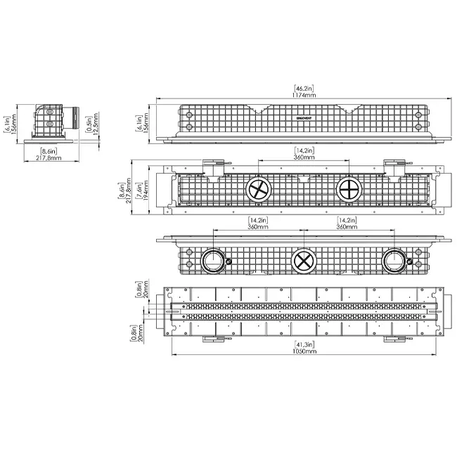 Ergovent instucbaar frameloos lijnrooster 1050 mm met aansluitdiameter 90 mm - modulair - 2 sleuven