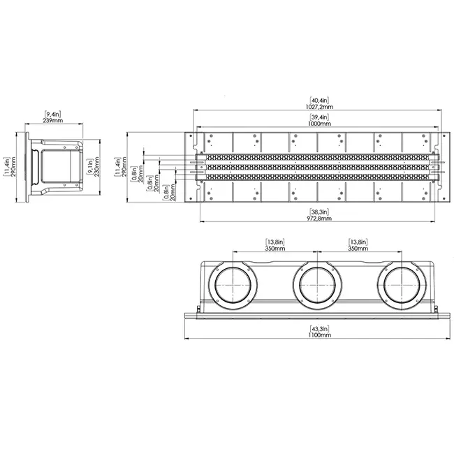 Ergovent instucbaar frameloos lijnrooster 1000 mm met aansluitdiameter 150 mm - airconditioning - 3 sleuven