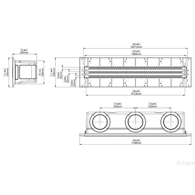 Ergovent instucbaar frameloos lijnrooster 1000 mm met aansluitdiameter 160 mm - airconditioning - 3 sleuven