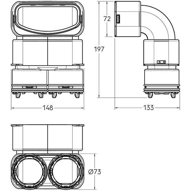 Ubbink Air Excellent 2x 23C - 55SC bocht 90° verloopstuk - verticaal