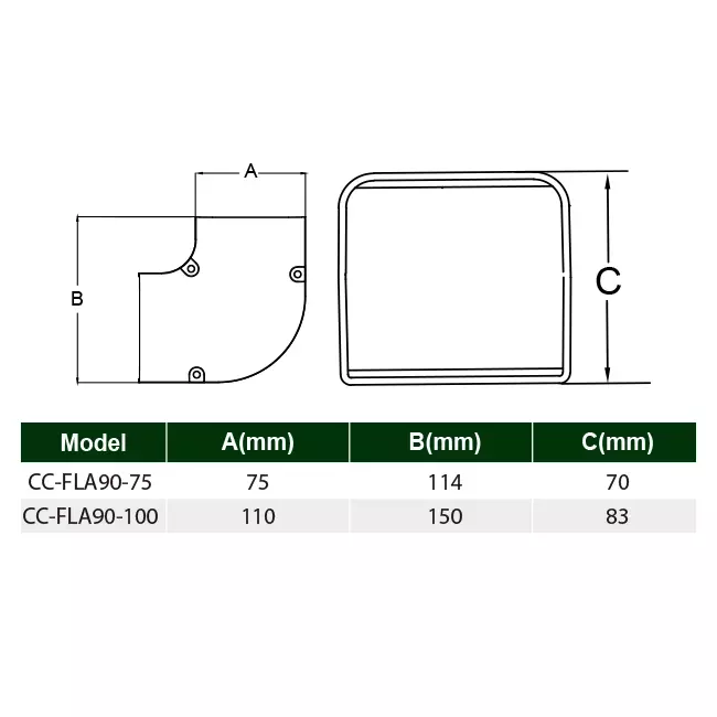ClimaConnect 90° platte bocht voor montagekanaal 100 mm - RAL 9010