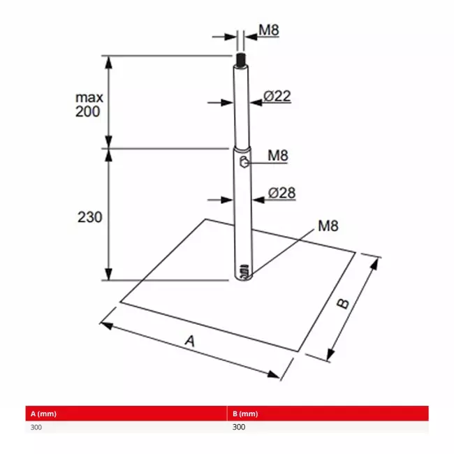 Econox verstelbare Spirobuis steun - 300x300 mm