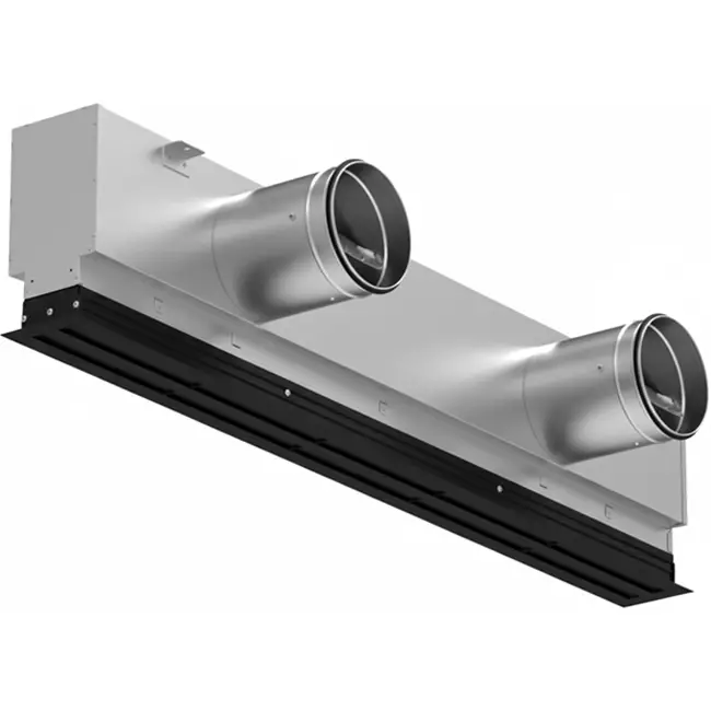 Lijnrooster aluminium met 1 instelbaar patroonblad – 1250 mm – RAL 9005 + geïsoleerd plenum met luchtdebietregelklep