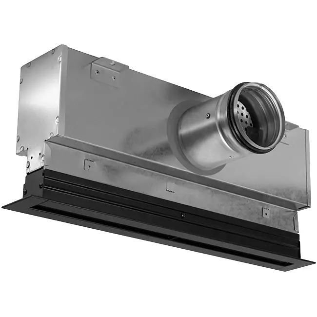 Lijnrooster aluminium met 4 instelbare patroonbladen – 1000 mm – RAL 9005 + geïsoleerd plenum met luchtdebietregelklep