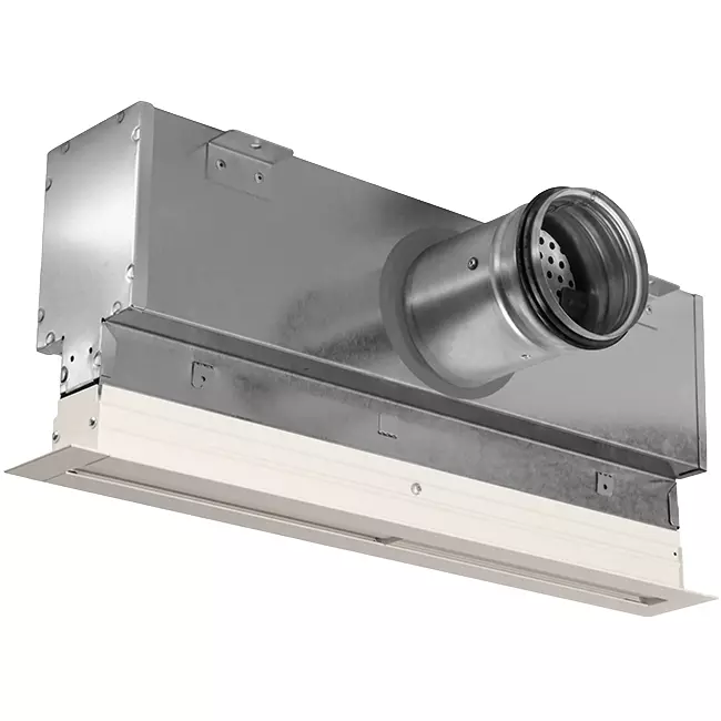 Lijnrooster aluminium met 1 instelbaar patroonblad – 1000 mm – RAL 9010 + geïsoleerd plenum met luchtdebietregelklep