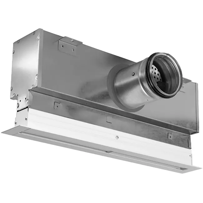 Lijnrooster aluminium met 1 instelbaar patroonblad – 500 mm – RAL 9016 + geïsoleerd plenum met luchtdebietregelklep