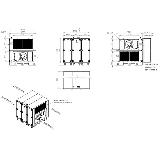 Maxivent WTW luchtbehandelingkasten met warmtewiel 7600 m3/h horizontaal horizontaal links - RHE 7600 H OOJL T 02