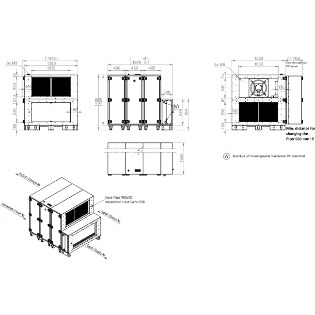 Maxivent WTW luchtbehandelingkasten met warmtewiel 20000 m3/h met warmwaterbatterij horizontaal links - RHE 20000 H WOJL T 02
