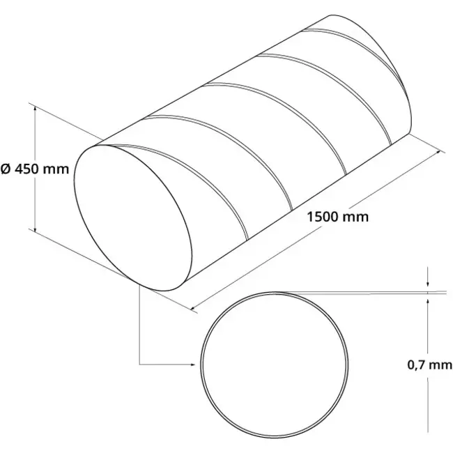 Spirobuis Ø 560 mm lengte 1,5 meter - Gegalvaniseerd