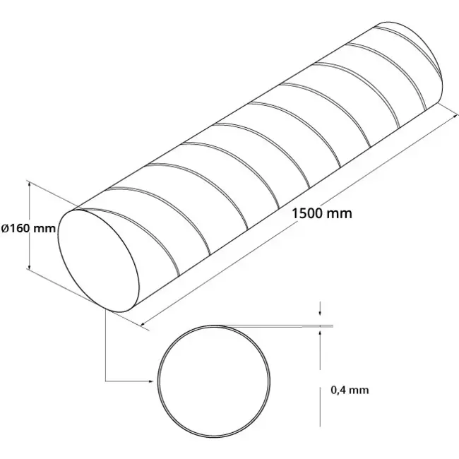 Spirobuis Ø 160mm lengte 1,5 meter - Gegalvaniseerd