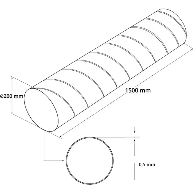 Spirobuis Ø 200mm lengte 1,5 meter - Gegalvaniseerd