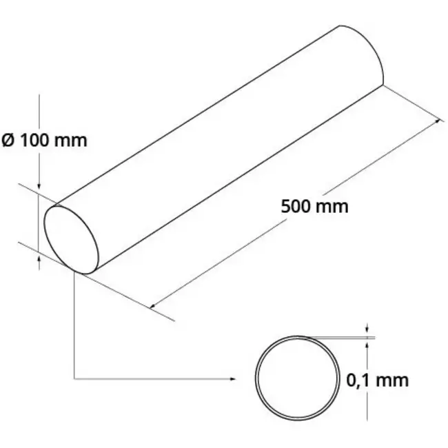 Ronde kunststof ventilatiebuis 100 mm - 0,5 meter A100-0.5