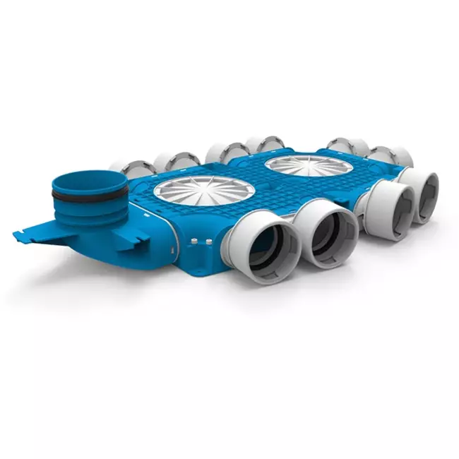 Vent-Axia Uniflexplus samengestelde verdeler 10x Ø90mm met verticale tuit Ø125mm