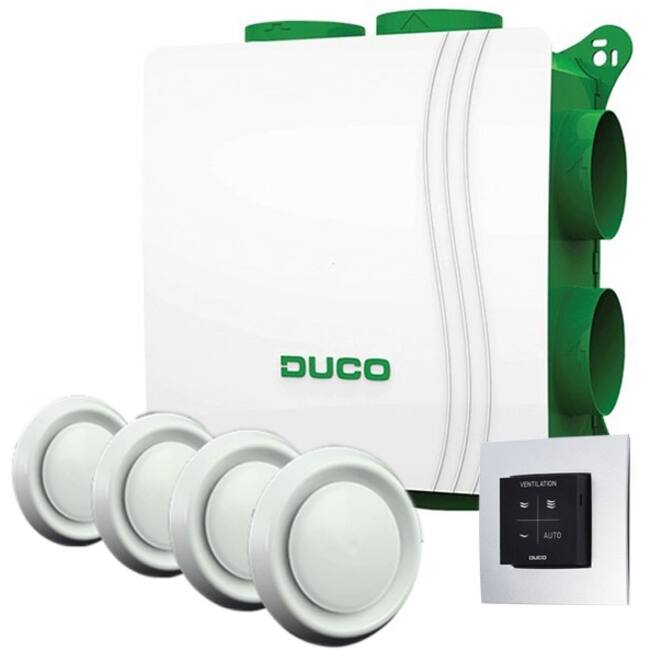DucoBox alles-in-een pakket DucoBox Silent Connect 400 m³/h + RFT zender + 4 ventielen - randaarde stekker