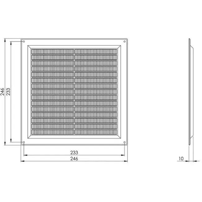 Ventilatierooster vierkant met grill 250x250 grijs