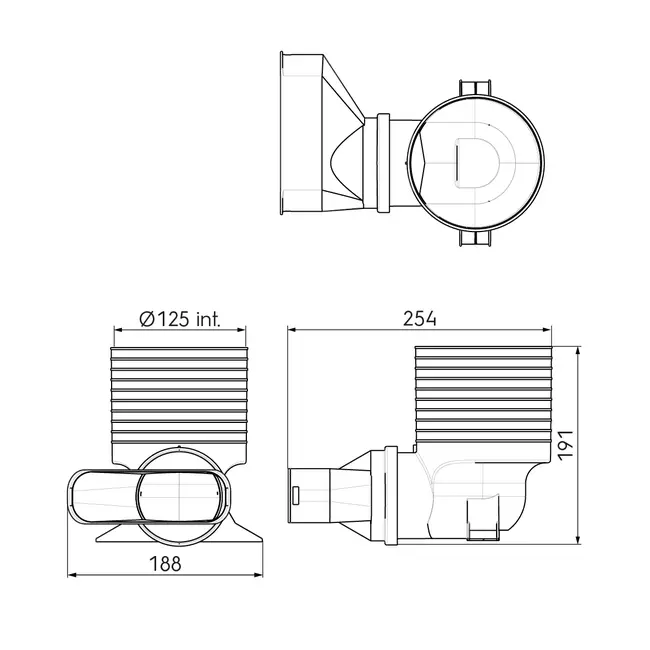 Ubbink Air Excellent 45SC ventieladapter 125 1x90°
