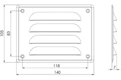 Metalen ventilatierooster vierkant 140x105 mm wit - MR14105