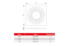 Wervelrooster staal met verstelbare deflectoren – 400x400 mm – RAL 9010